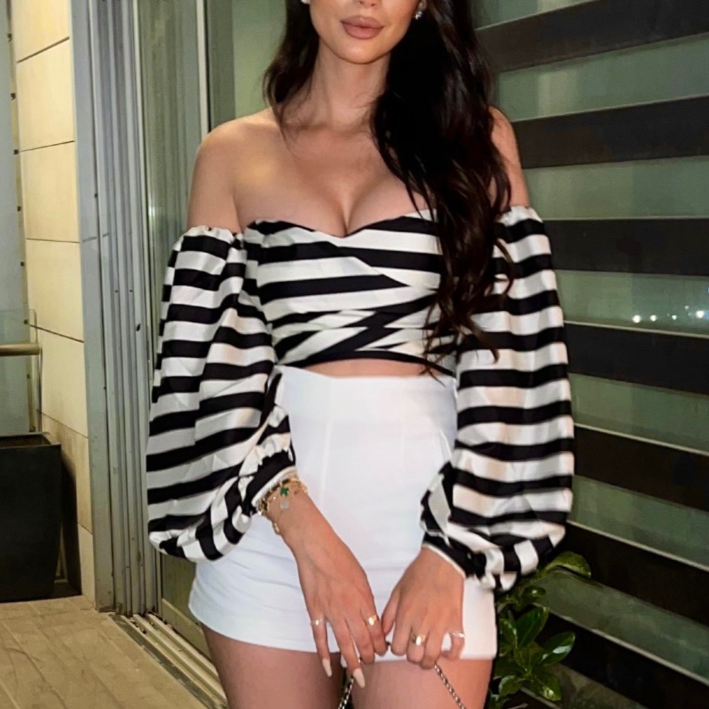 POST MERIDIEM Striped Bustier Crop Top in Size S